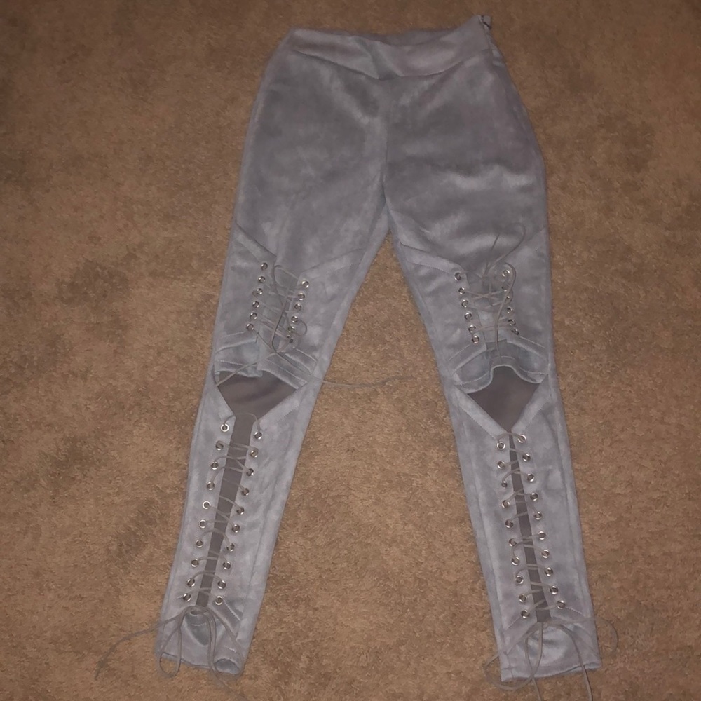 High waisted Grey suede pants